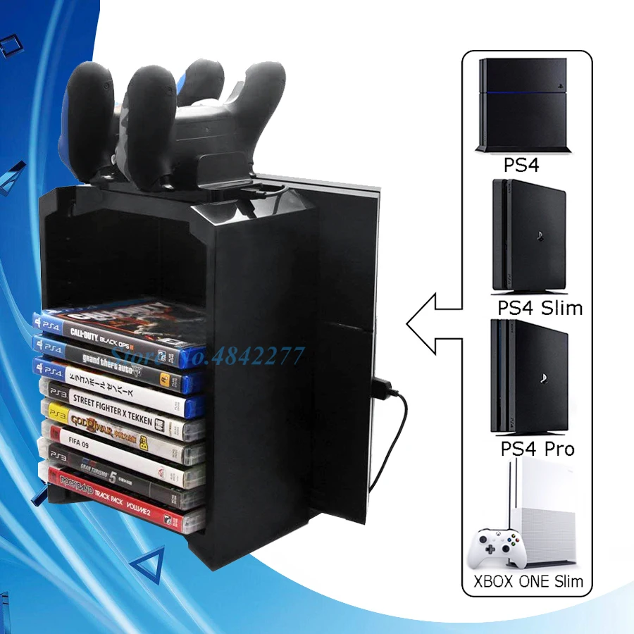 Вертикальная подставка PS 4/Slim/Pro башня для хранения дисков контроллер PS4 зарядная