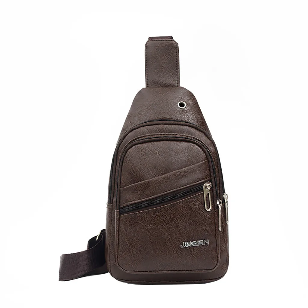 

Men's Casual Sports Chest Bags Fashion Solid Color PU Leather Bag Zipper Pocket Soft Male Travel Bags Japan And Korean Style #T