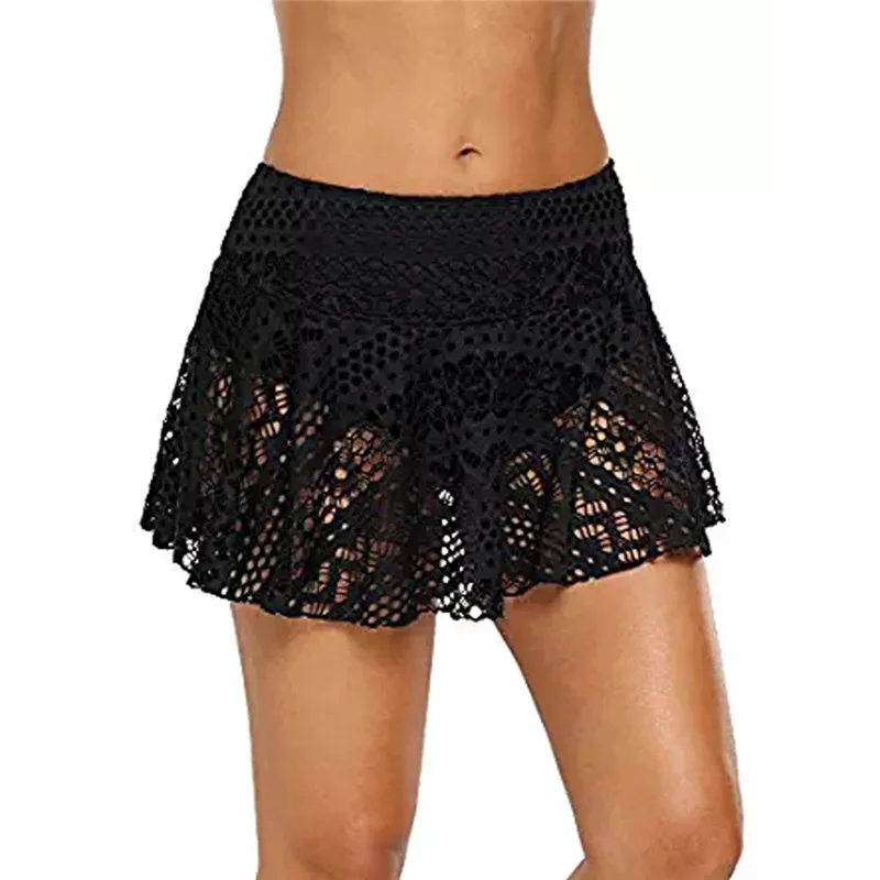 

ISHOWTIENDA Women's Lace Crochet Skirted Bikini Bottom Swimsuit Short Skort Swim Skirt Swimming Trunks Swimsuit Summer Wear