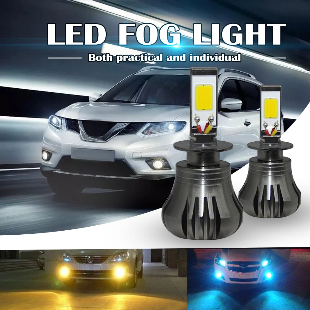  Car H3 h8 h9 H11 880 801 LED Bulbs Fog Light 80W 9600LM DRL Bulbs Dual Color 3000k Auto Fog Lamp 12