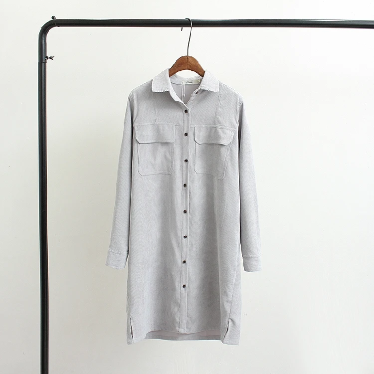 Autumn Corduroy Fabric Woman Clothing Solid Color Fashion Ladies Long Coats New Style Loose Polo Collar Vintage Coats7