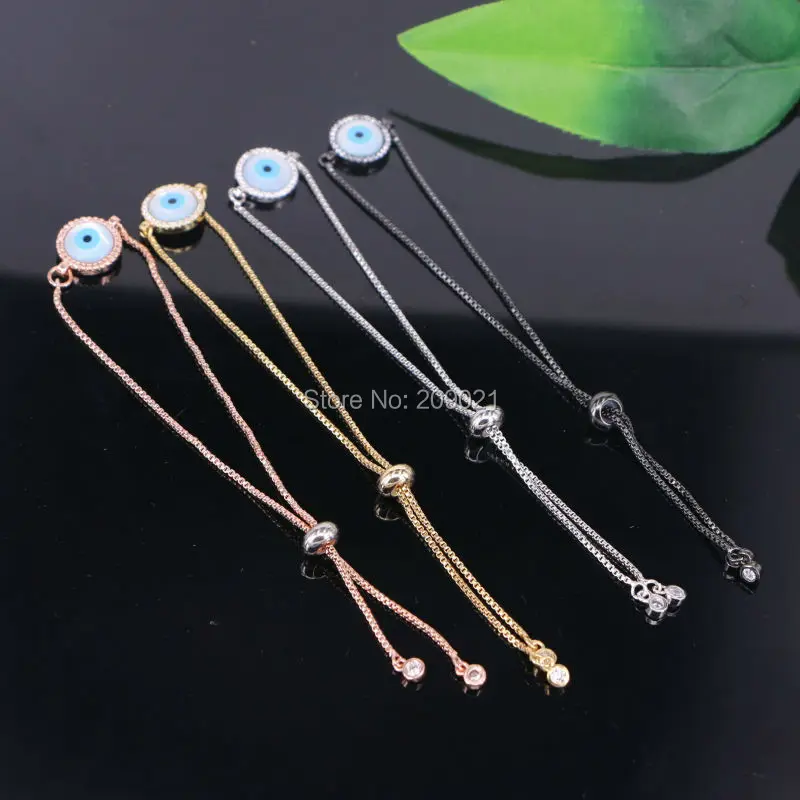

Finding 10Pcs Micro Pave Zircon CZ Shell Eye Round charm adjustable chain Macrame bracelet for women