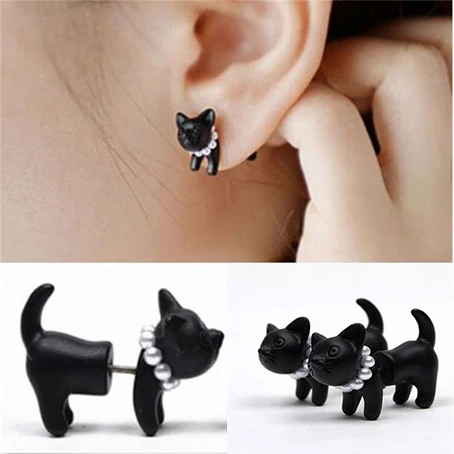 

Fashion Earrings/Fashion Jewelry/Lovely 3D Imitation Pearl Kitty Cat Cute Stud Earrings Classic Kitten Set For Women Girl