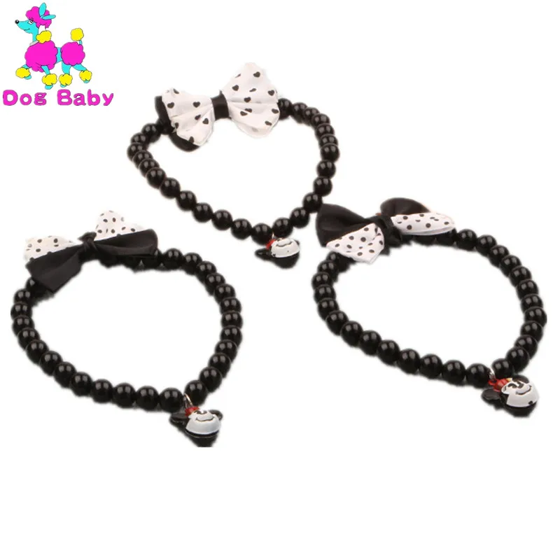 

Wholesale Dogs Necklace Bell Pet Collars Black Color Beaded Necklace With Mickey Mouse Pattern Size Length 30cm Free Shipping