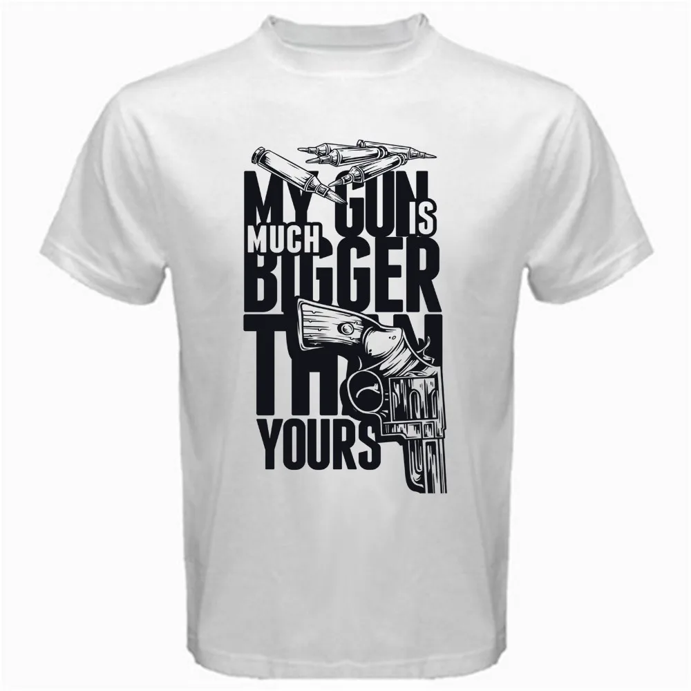 2018 New Brand Clothing My Gun is Bigger funny quote bullet Tshirt
