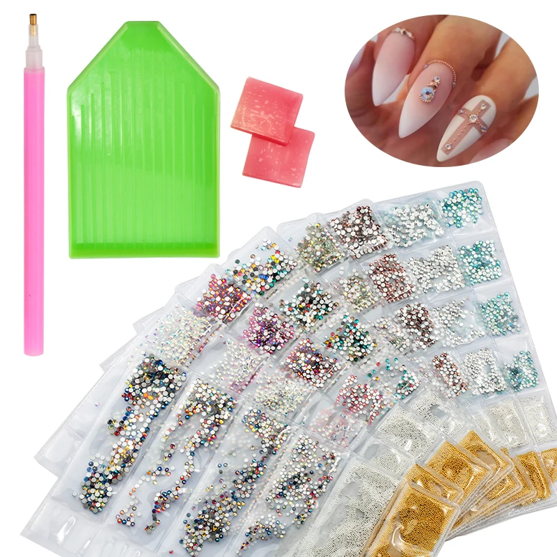 

Multi-size Glass Nail Rhinestones Crystals Strass Flat Back Partition Size Rhinestone Set For Charms 3D Nails Art Decorations