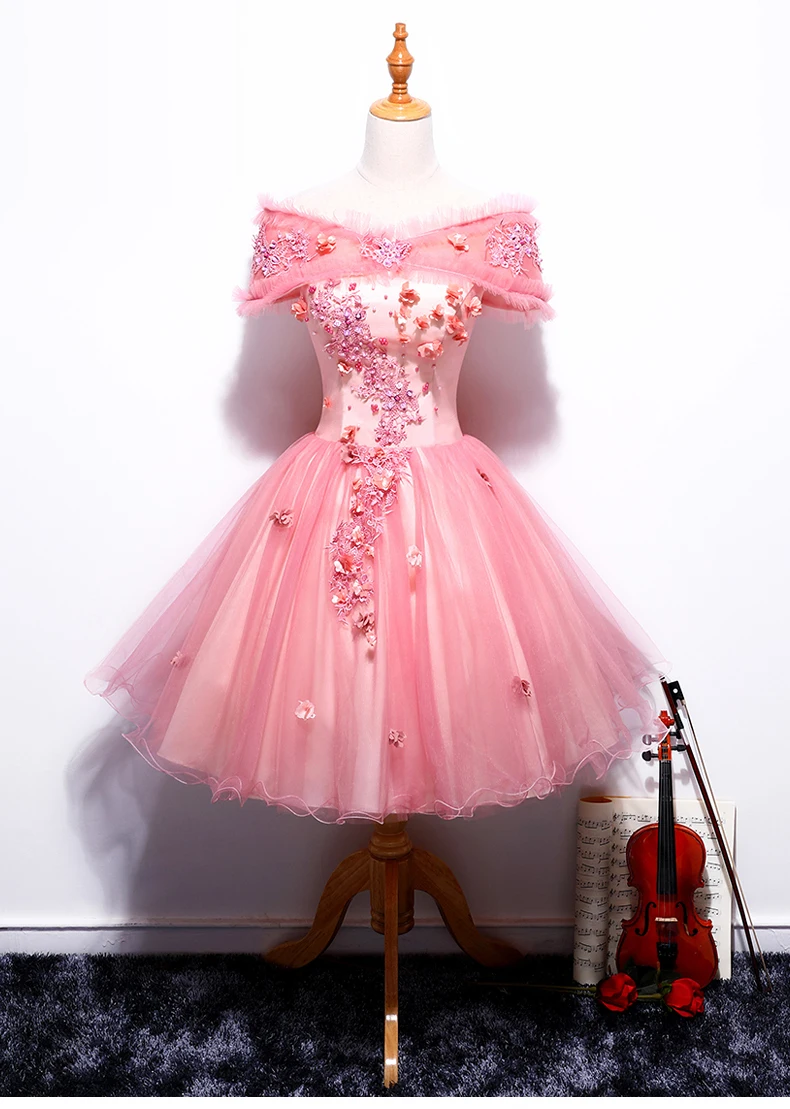 

Freeship pink ruffle slash shawl collar tutu short ball gown flower embroidery dress Medieval Gown princess costume Victorian