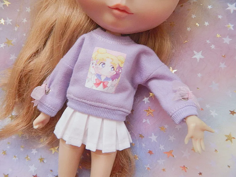 2pcs/set Cute 1/6 Doll's Outfits Purple Long-Sleeve Sweater+Skirt for Blyth Dress for1/6 Doll Clothes Accessories