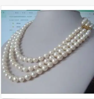 

30% off Wholesale prices Fast SHIPPING RHJ0061 triple strands natural 9-10mm akoya white pearl necklace