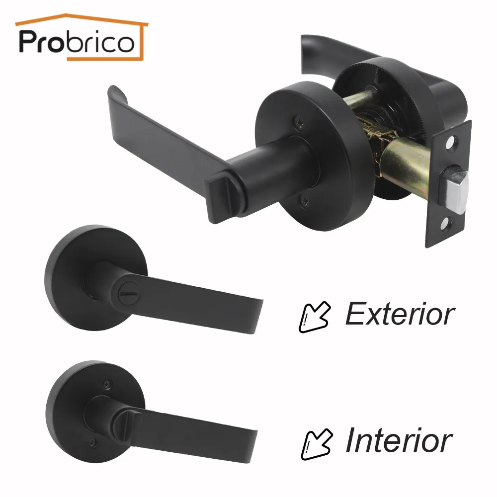  Probrico Black Indoor handleset Home Solid Wood Door Handle Keyless Privacy Door Lock for Bedroom T - 32954468540