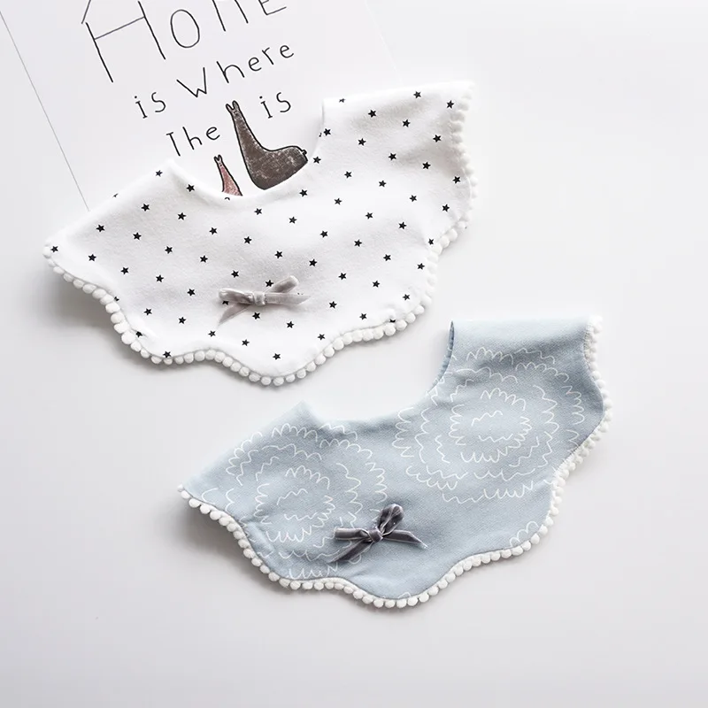 Korean Styple 360 Degree Rotating Baby Bib Cotton Saliva Towel Fake Collar Flower Wavy Saliva Bow Burp Cloth Bibs