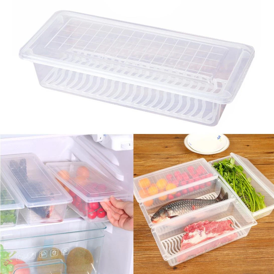 

1PC Home Kitchen Food Sealed Storage Box Rectangular Refrigerator Moisture-Proof Drain Vegetable Keep Fresh Box Rack Holder