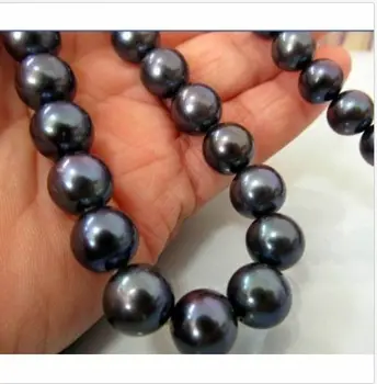 

stunning 12-13mm tahitian natural round black pearl necklace 18inch