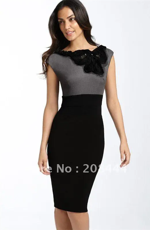 Short Cap Sleeves OL Commute Career Dress sleeveless Evening Dresses ...