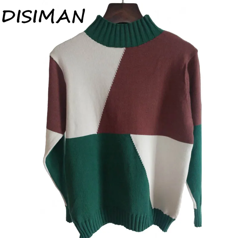 

DISIMAN Sweater Women half turtleneck multicolor Skinny Elastic Knitted Soft Pullover sweater women 2019 fashion Pullovers