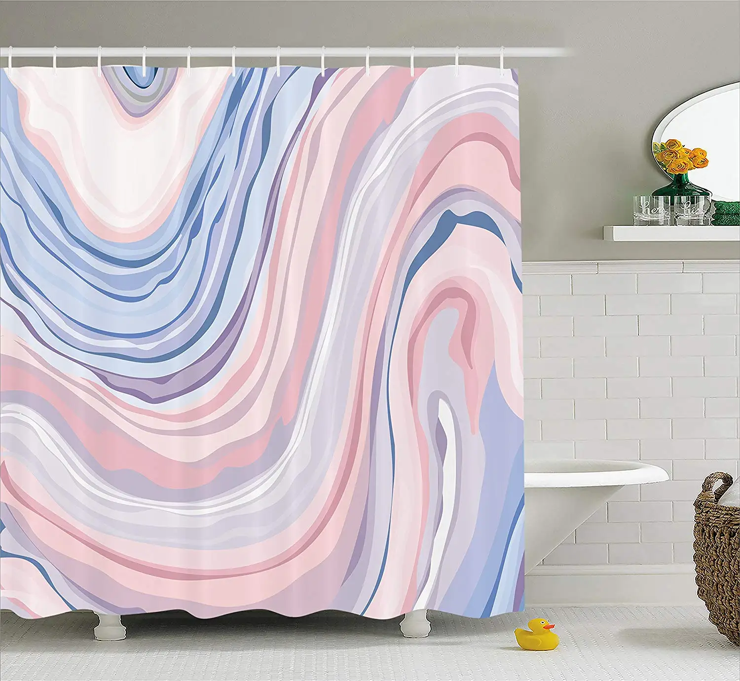 Apartment Decor Shower Curtain by Abstract Pastel Tones in Motion Quartz Crystal Mineral Inspired Picture Fabric Bathroom | Дом и сад
