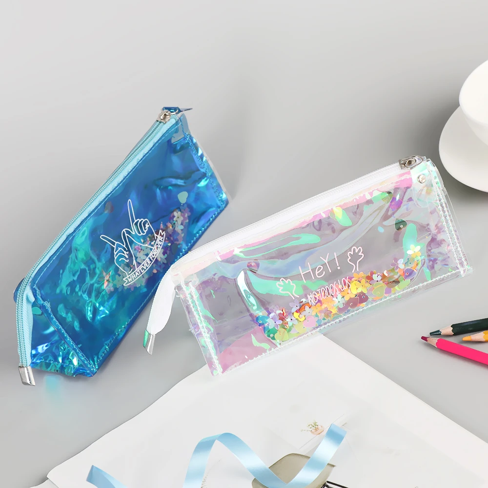 Unicorn прозрачная косметичка с блестками женская Лазерная классная косметичка Супер Блестящая Лазерная ПВХ сумка с блестками чехол для карандаша