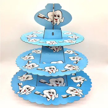 

New Sale 1set 3-Tier Baby Shower Blue Teeth Cake Stand Boys Birthday Party Cake Accessory Paper Cupcake Hold Decoration Supply