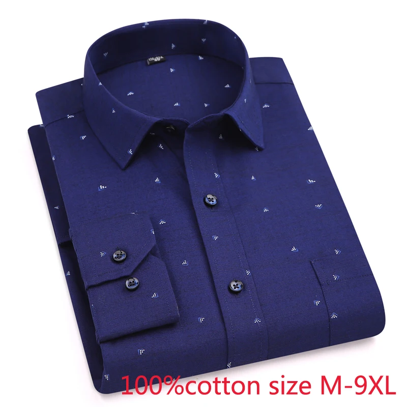 

new arrival Print Spring autumn men formal Extra Large Pure Cotton long sleeve Shirts high quality plus size 4XL5XL6XL7XL8XL9XL