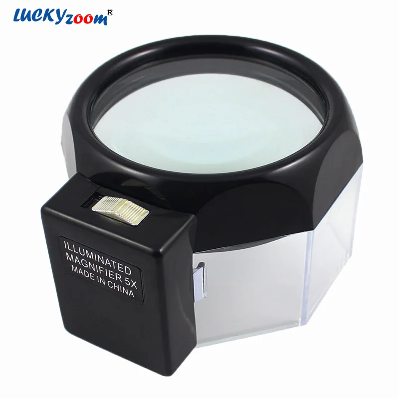 Luckyzoom Desktop Illuminated Magnifying Glass With Bulb Lamp 4X Cylinder Lens Magnifier For Read Repair Jewelry Loupe | Инструменты