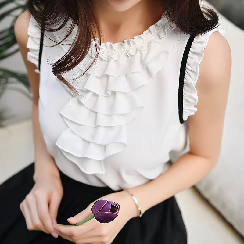 Dabuwawa المرأة رومانسية تكدرت الشيفون قمصان بيضاء 2019 جديد الصيف أكمام بلوزة أنيقة قمم DN1BCF002