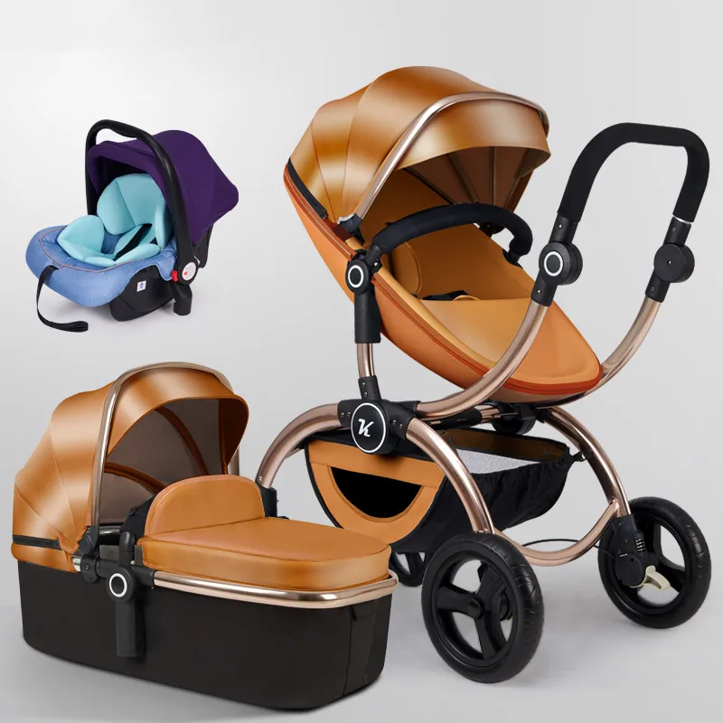 

Multifunctional Luxury Baby Stroller 3 In 1 With Car Seat Carriage High Landscape Can Sit Fold Two-way Baby Trolley for Newborn