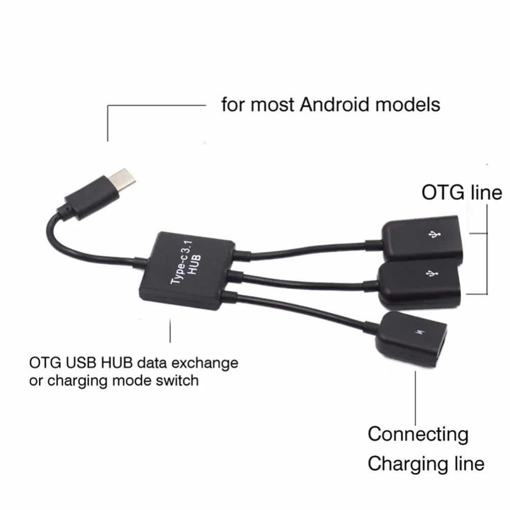 OTG usb type-C Соединительный кабель Spliter 3 порта микро зарядное устройство черз порт usb OTG концентратор кабель для смартфона компьютер планшет ПК