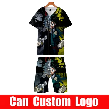 

My Hero Academia 2019 two piece set jacket and shorts Kpop Fashion new cool print baseball jacket set for men summer streetwear