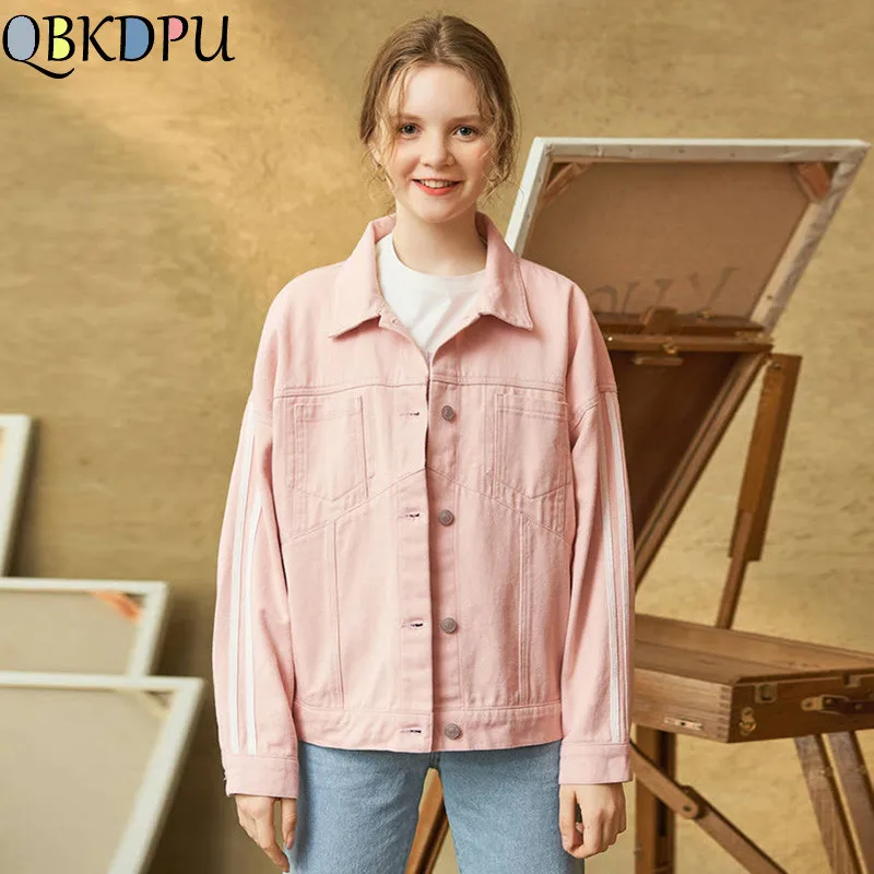 

Women Casual Solid Color Denim Jackets Female 2019 New Spring Autumn Casual Turn-Down Collar Pockets outwear Button Student coat