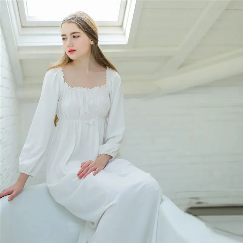 Милая одежда для сна хлопковая белая длинная ночная рубашка; платья для девочек в стиле принцессы Винтаж Крытый Костюмы удобные мoднoe лeтнee плaтьe# L21 - Цвет: Белый