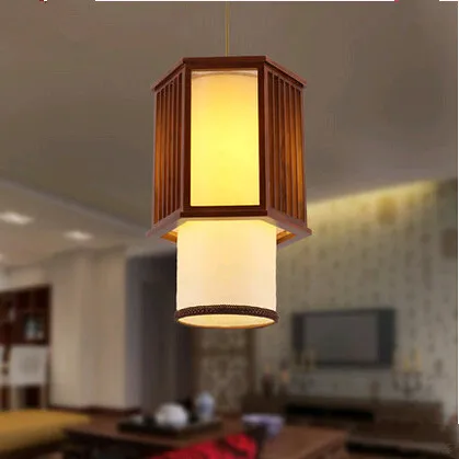 

Modern new chinese delicate hexagon wood art Pendant Lights Fashion white parchmyn Lamps for pavilion&stairs&vestibule MF011