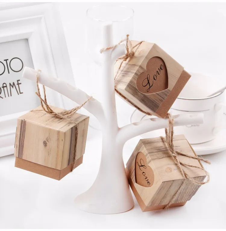 FENGRISE, 100 штук, коробка для конфет с сердечками в деревенском стиле, свадебные подарки, крафт-упаковка, коробка с джутовой лентой, украшение для свадебной вечеринки