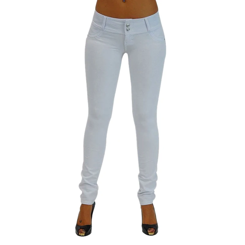 Женские однотонные Стрейчевые брюки-карандаш, женские повседневные обтягивающие леггинсы с низкой талией, эластичные длинные брюки с эффектом пуш-ап - Цвет: White