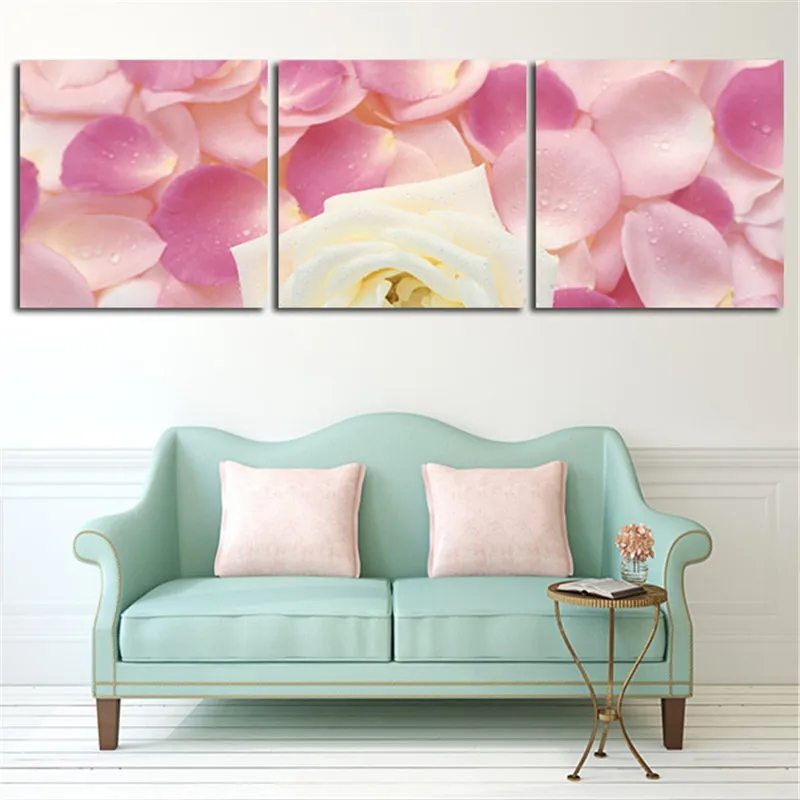 2017 3 Peice Wall Painting Home Decoration Pink Rose Flower Petals