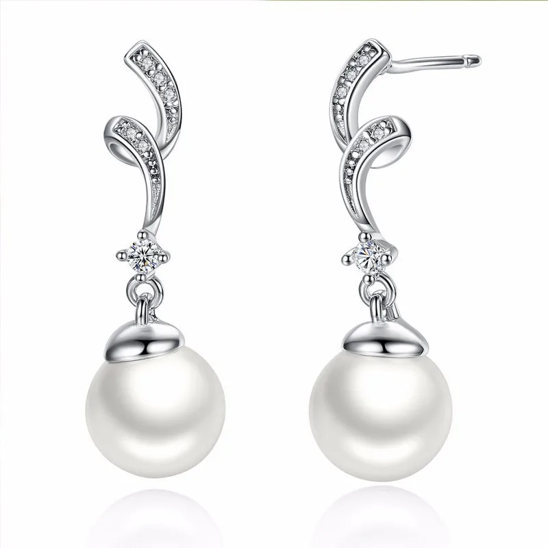 BAMOER Популярные Элегантные 925 пробы серебристый белый жемчуг набор украшений для женщин кулон ожерелье и серьги SCN048+ SCE035
