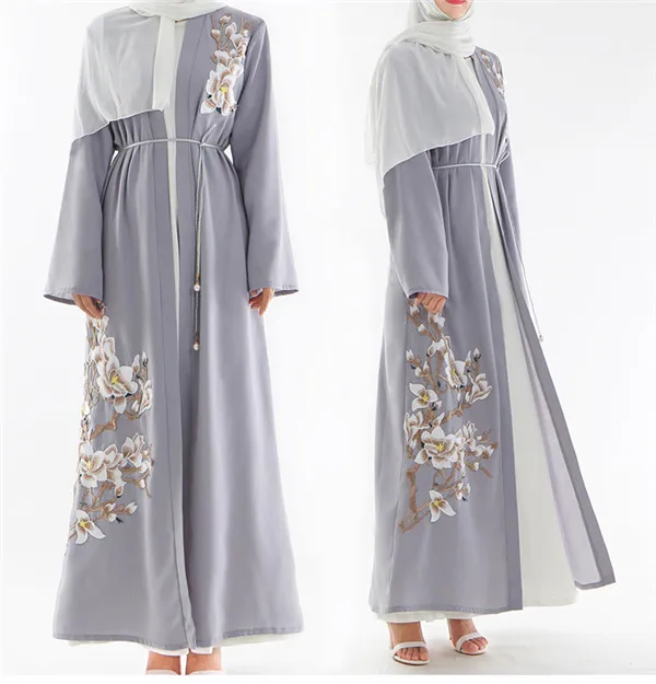 Роскошная вышивка цветочные Абаи мусульманское длинное платье для девочки, кардиган с длинными халаты Jubah кимоно Рамадан арабских Исламская, молитвенная одежда