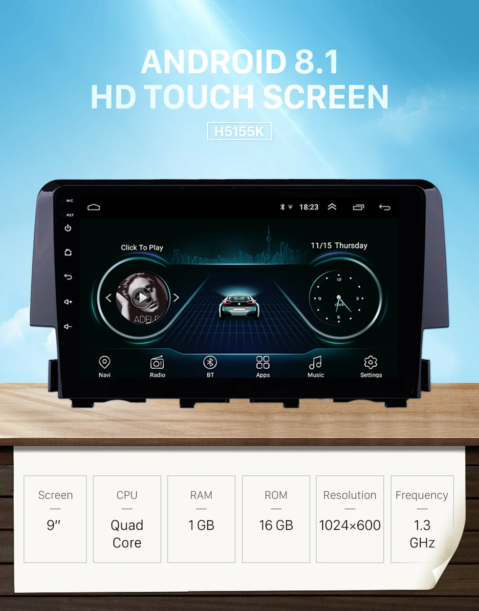 Flash Deal Harfey car Radio for Honda Civic 2016 9" Android 8.1 HD Touchscreen GPS Navi support Carplay DVR OBD Rearview camera bluetooth 0