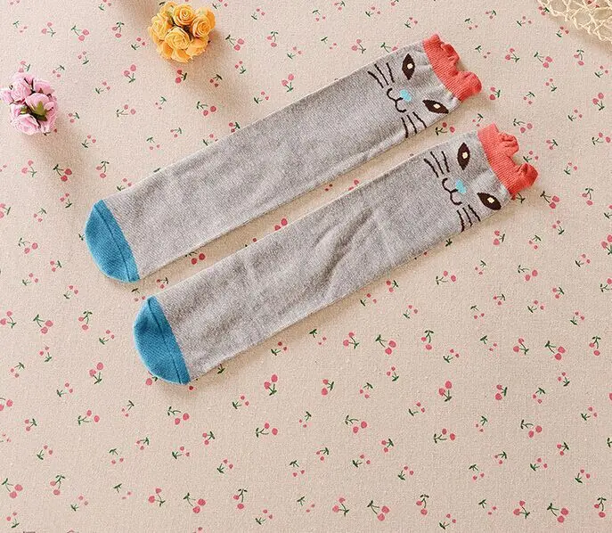 Детские гольфы для девочек и мальчиков, детские носки с открытой спиной, яркие цвета, носки в полоску с милым медведем, в горошек, 30-40 см - Цвет: grey
