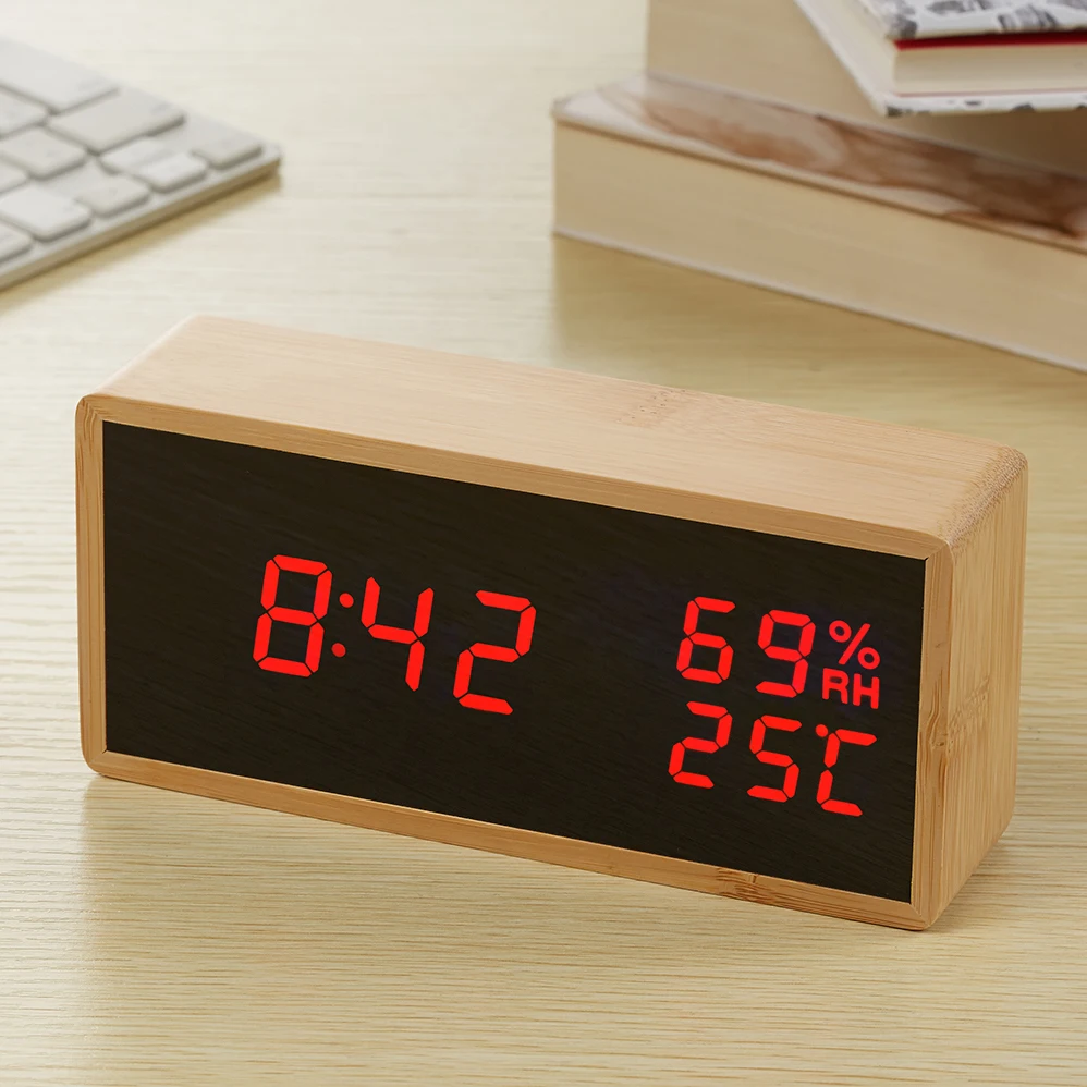 Modern Sound Control LED Alarm Clock Wooden Watch Despertador Temperature Humidity Electronic Desktop Digital Table Clocks Modern Sound Control LED Alarm Clock Wooden Watch Despertador Temperature Humidity Electronic Desktop Digital Table Clocks