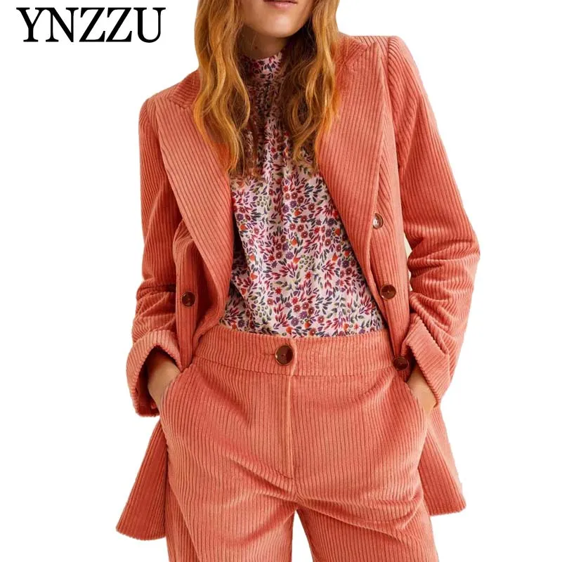 

2019 New Spring Elegant Corduroy Blazer Coat Solid Office Lady Double Breasted Long Sleeve Women Blazers and Jackets Coat A0877