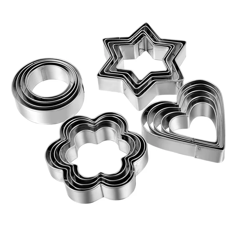 

12 Pcs/Set Stainless Steel Hearts Flowers Stars Round Shape Cookie Cutter Mold Metal Cake Vegetable Fruit Biscuit Cutters Set
