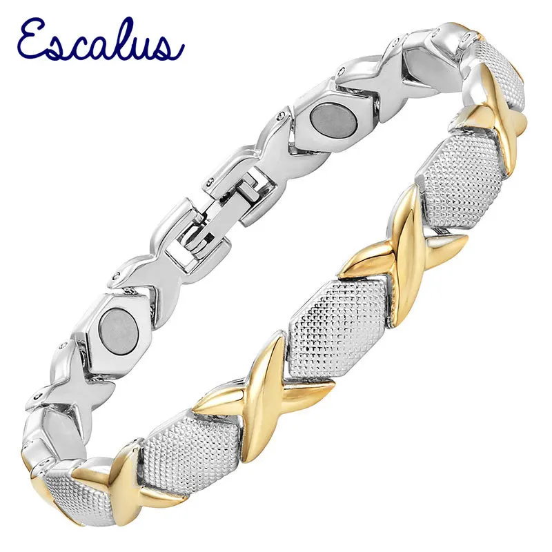 Escalus Women 2tone Bracelet Cool Golden Gold Silver Bangle Ladies Cross Jewellery