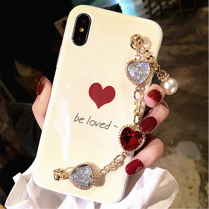 

Be loved pearl heart diamond chain bracelet Blu - ray soft phone case for Huawei mate 9 10 p9 p10 p20 lite plus