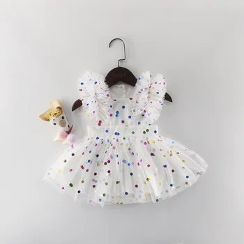 

2019 ins Dots Bronzing Princess Girls Rompers Mesh Tutu Ruffles Infant Kids Cute Candy Color Rompers Wholesale