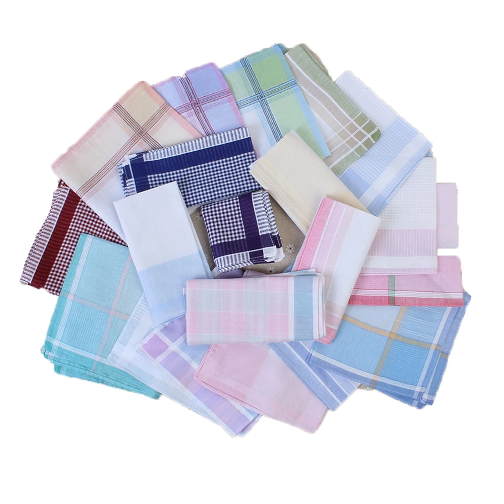 

10Pcs Striped Plaid Handkerchief Cotton Printing Hanky Men's Business Pocket Square Towel 29*29CM Wedding Hankies10