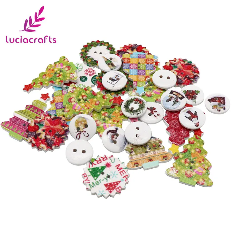 

50PCS Assorted shapes 2 Holes Snowflake Christmas Printed Wooden Buttons DIY Scrapbooking Sewing Accessories E0222