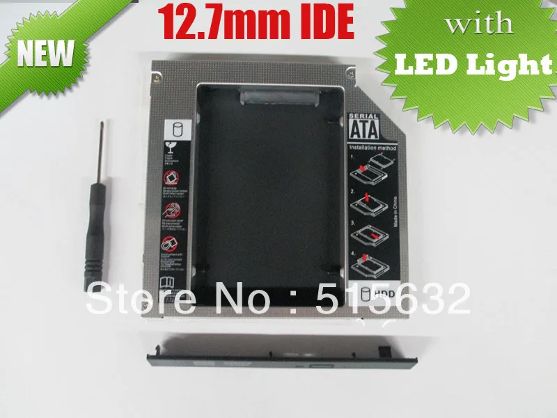 

2013 new high quality IDE to SATA Hard Drive Caddy to Optical CD Bay Adapter 12.7mm universal 2nd HDD Caddy with LED light