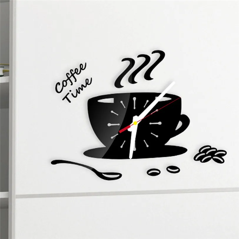 

Coffee Shape Removable Diy 3d Acrylic Wall Mirror Clock Modern Design Wall Clocks for Living Room Home Decoration 8D25