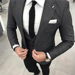 Slim Fit для мужчин костюмы 2018 3 предмета куртка жилет черный брюки для девочек 2018 Зубчатый нагрудные индивидуальный заказ Блейзер свадеб