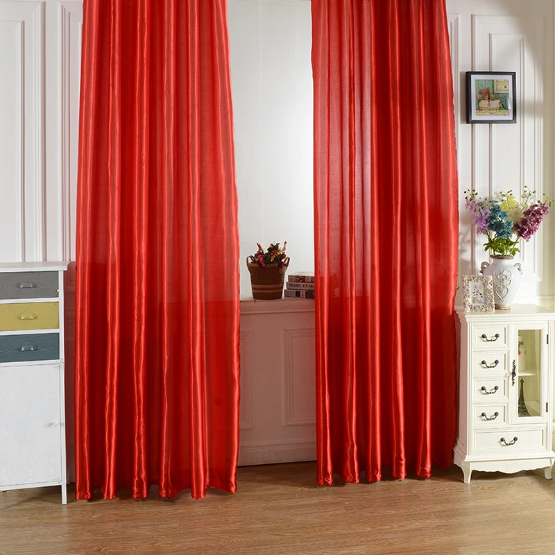 Hot Sale 100 x 200cm Rod Pocket Top Solid Color Satin Curtain Panel Window Curtains40 - Цвет: no6